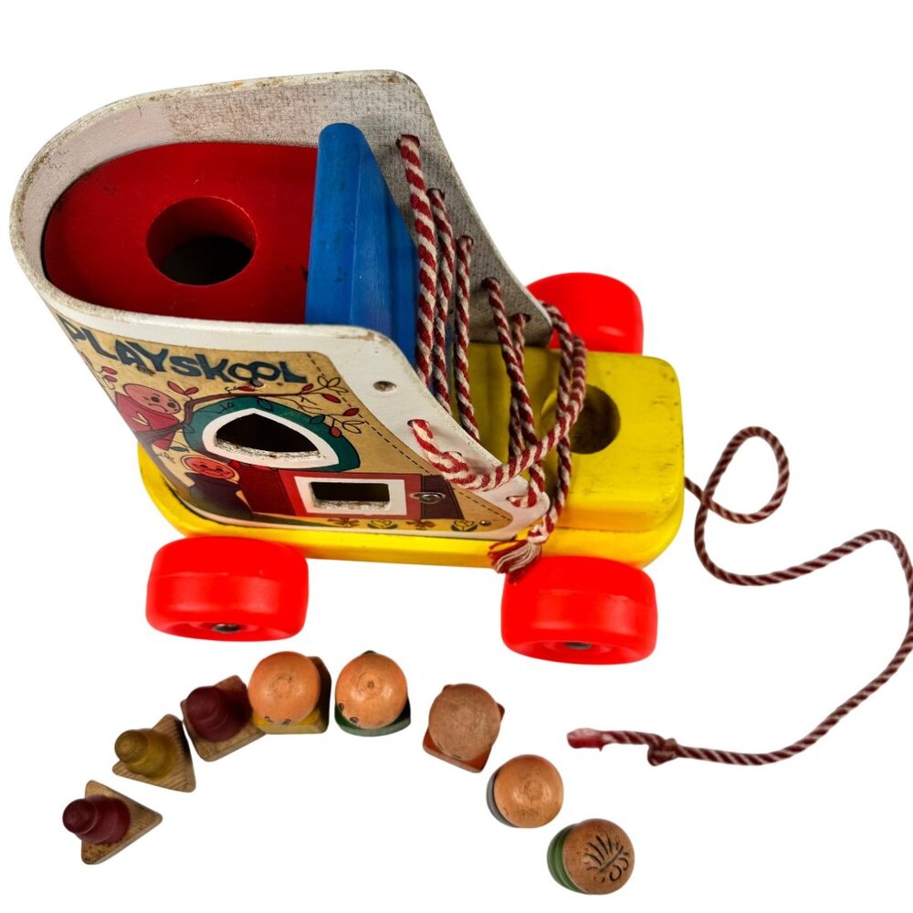 Playskool Wooden Pull Along Toy Shoe Lace Up People Figures 1970s Vtg Toddler - Picture 3 of 13